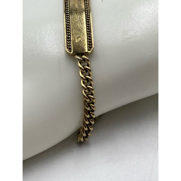 MICHAEL KORS MK Logo Plaque Yellow Gold Tone Stainless Steel Adjustable Bracelet - Picture 7 of 13